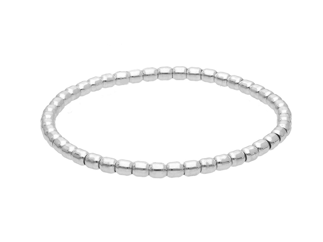 18k white gold elastic bracelet, rounded cubes tubes ovals width 3.6mm 0.14