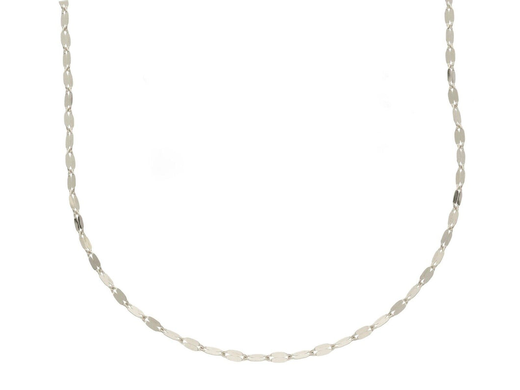 18K WHITE GOLD CHAIN, THIN 1.3mm FLAT POLISHED DOUBLE OVALS, 17.7