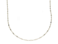 18K WHITE GOLD CHAIN, THIN 1.3mm FLAT POLISHED DOUBLE OVALS, 17.7
