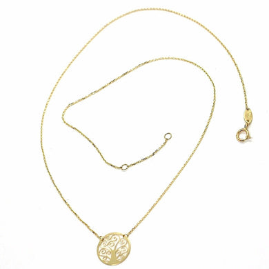 18K YELLOW GOLD MINI NECKLACE WITH TREE OF LIFE PENDANT, SQUARE CABLE ROLO CHAIN.