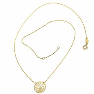 18K YELLOW GOLD MINI NECKLACE WITH TREE OF LIFE PENDANT, SQUARE CABLE ROLO CHAIN.
