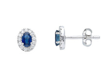 Cargar imagen en el visor de la galería, 18k white gold earrings oval 0.69ct sapphires &amp; diamonds frame, 0.8mm length.
