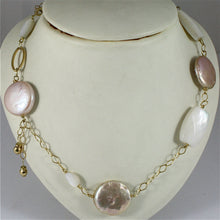 Load image into Gallery viewer, 18k yellow gold necklace with mother of pearl and pearl disc, rhombus chain.
