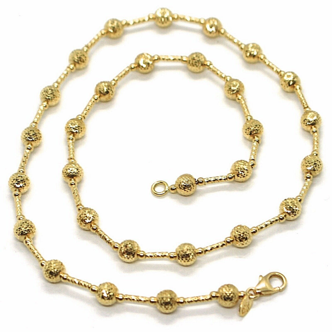 18K YELLOW GOLD CHAIN FINELY WORKED 5 MM BALL SPHERES AND TUBE LINK, 17.7 INCHES.