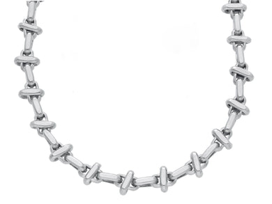 18K WHITE GOLD SQUARED ALTERNATE CROSSED OVAL 4X8mm LINK CHAIN, 20
