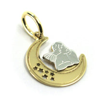 Load image into Gallery viewer, 18K YELLOW WHITE GOLD MEDAL 13mm MOON PENDANT, GUARDIAN ANGEL, STARS
