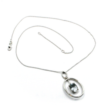 Load image into Gallery viewer, solid 18k white gold oval aquamarine 1.80 ct oval pendant, rolo chain necklace.
