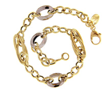 Load image into Gallery viewer, 18K YELLOW WHITE GOLD BRACELET ALTERNATE OVALS CIRCLES RHOMBUS, 19cm, 7.5&quot;.

