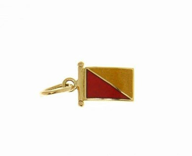 18k yellow gold nautical glazed flag letter o pendant charm medal enamel Italy.