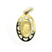 Load image into Gallery viewer, 18K YELLOW OVAL WITH HEARTS GOLD MEDAL 23mm SAINT PIO OF PIETRELCINA, ITALY MADE
