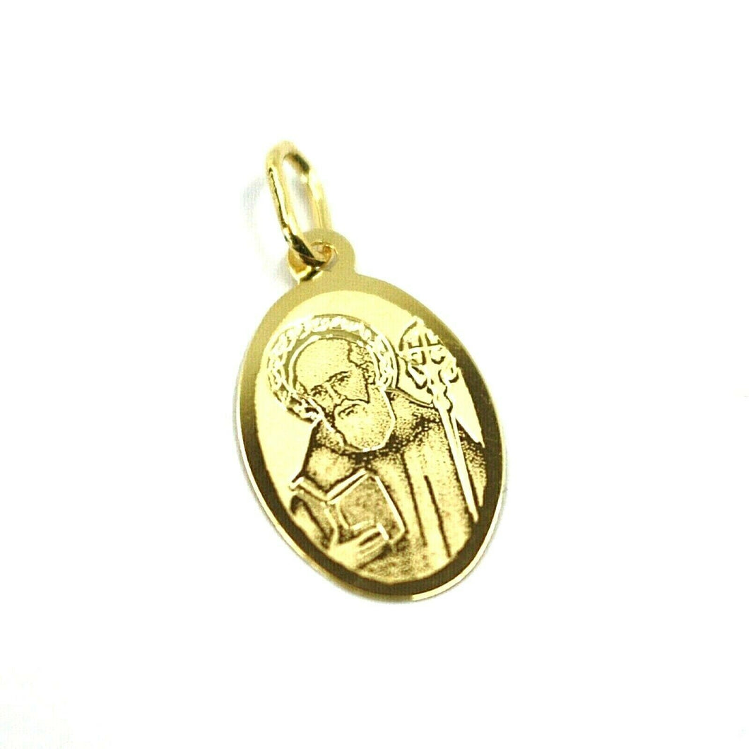 SOLID 18K YELLOW OVAL GOLD MEDAL, 17x12 mm, SAINT BENEDICT, SMOOTH & SATIN.