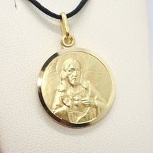 Load image into Gallery viewer, 18k yellow gold Scapular Our Lady of Mount Carmel Sacred Heart medal 15mm Virgin Mary of Carmen pendant.
