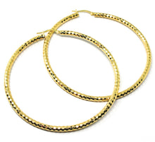 Load image into Gallery viewer, 18K YELLOW GOLD CIRCLE HOOPS TUBE 3mm, BIG EARRINGS 6.8cm, SHINY FACETED SQUARES
