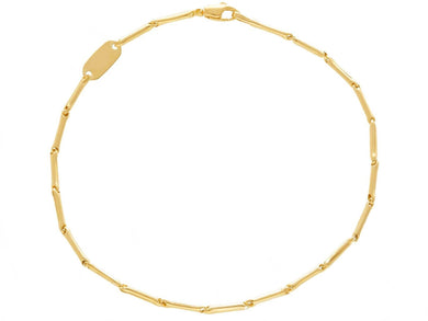 18K YELLOW GOLD BRACELET SMALL BONE 1.3x8mm ROUNDED TUBE LINK 7.5