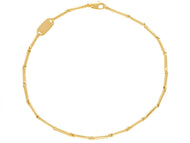 18K YELLOW GOLD BRACELET SMALL BONE 1.3x8mm ROUNDED TUBE LINK 7.5