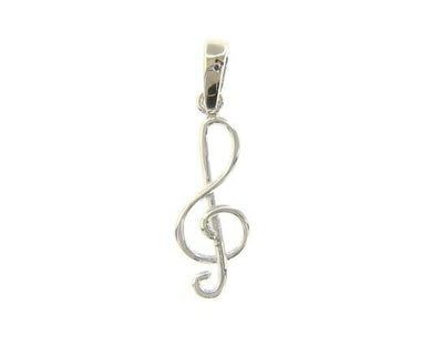 18k white gold pendant, treble clef violin key small 11mm 0.43