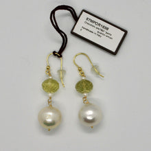 Load image into Gallery viewer, SOLID 18K YELLOW GOLD EARRINGS WITH WHITE PEARL AND LEMON QUARTZ MADE IN ITALY.
