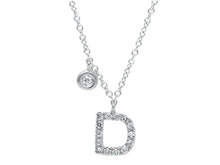 Load image into Gallery viewer, 18k white gold necklace, pendant mini initial letter D, 0.7 cm, 0.3&quot;, rolo chain
