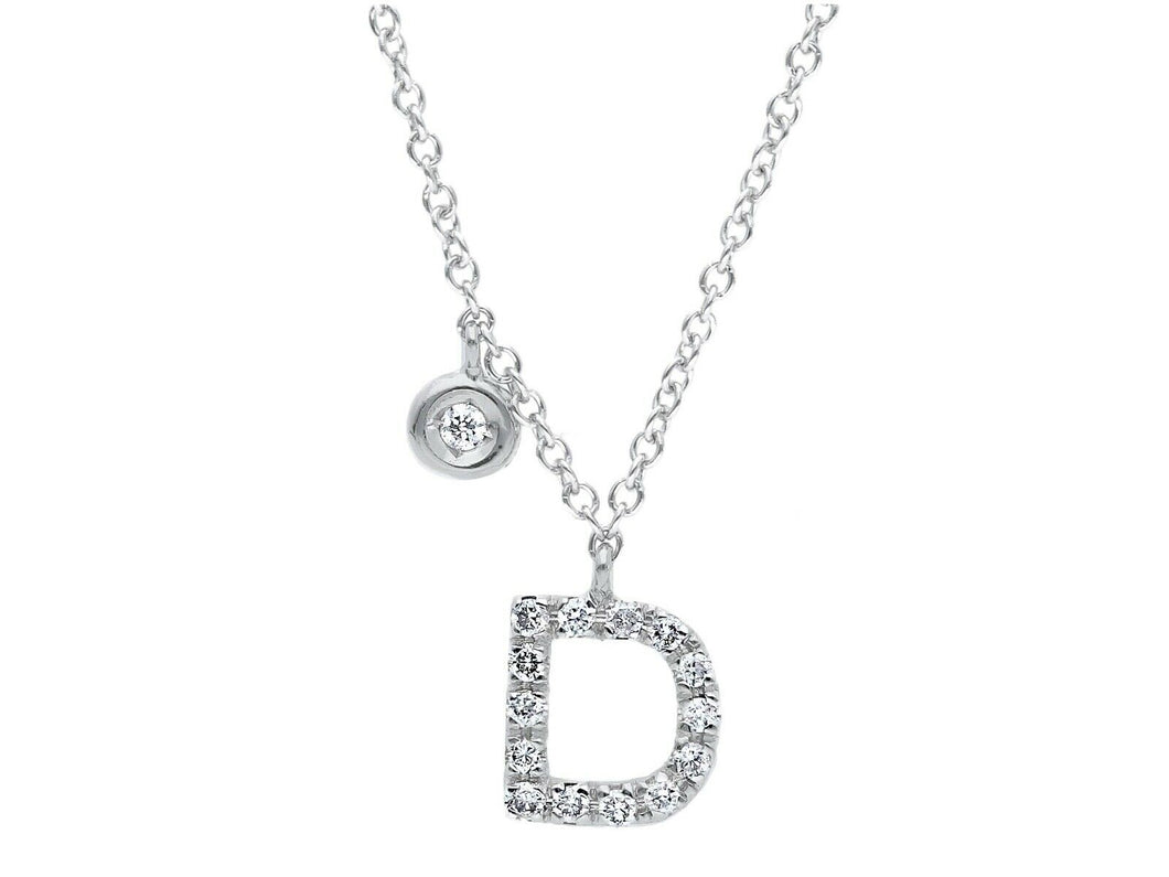 18k white gold necklace, pendant mini initial letter D, 0.7 cm, 0.3