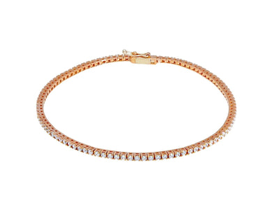 18K ROSE GOLD TENNIS BRACELET WHITE 2mm CUBIC ZIRCONIA ROUND CUT, 18cm, 7.1