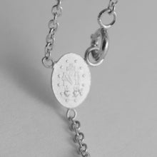 Load image into Gallery viewer, 18k white gold rosary necklace miraculous Mary medal &amp; Jesus cross made in Italy.
