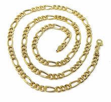 Load image into Gallery viewer, 18k gold figaro gourmette rounded chain 4 mm width, 24&quot;, alternate 3+1 necklace.
