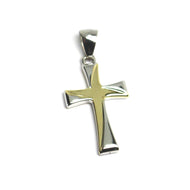 18K YELLOW WHITE GOLD CROSS, SQUARED 25mm, 0.98 inches, SMOOTH, TUBE ITALY MADE.