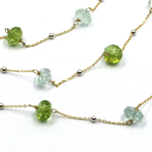 Load image into Gallery viewer, 18k yellow white gold 24&quot; necklace faceted 6mm oval aquamarine and green peridot.
