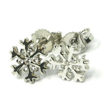 Load image into Gallery viewer, SOLID 18K WHITE GOLD EARRINGS FLAT SNOWFLAKE, SHINY, SMOOTH, 9 MM CUBIC ZIRCONIA.
