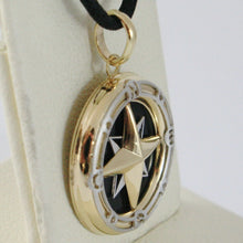 Load image into Gallery viewer, 18k white yellow gold onyx 16 mm wind rose compass pendant, star, made in Italy
