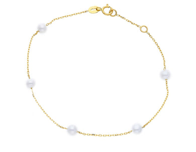 18k yellow gold bracelet, cable oval chain alternate white small pearls 4-4.5mm.