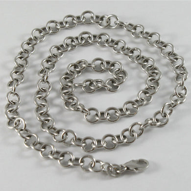 18k white gold chain, necklace, rolo round 6 mm link, circle, made in Italy.