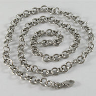 18k white gold chain, necklace, rolo round 6 mm link, circle, made in Italy.