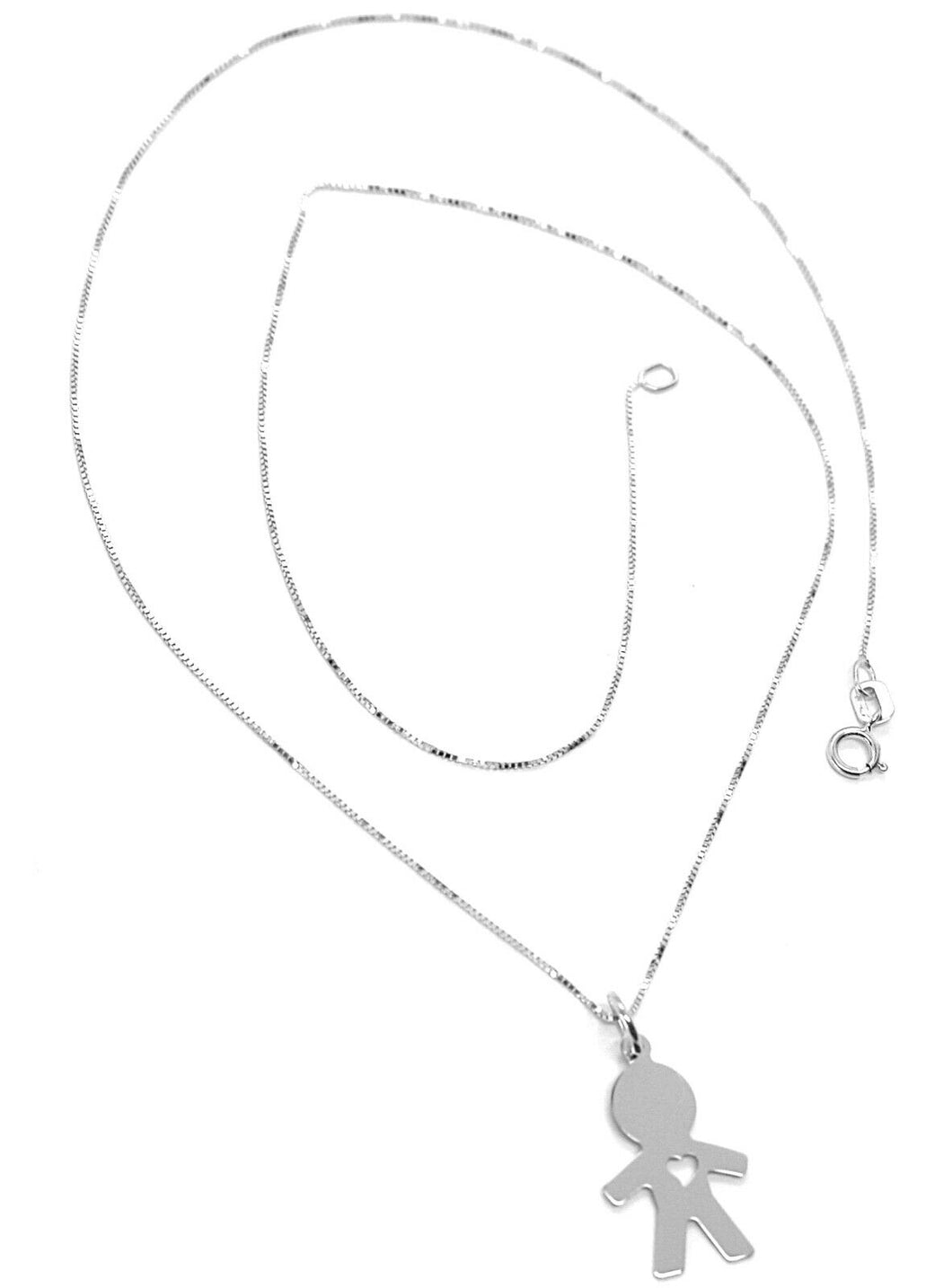 18k white gold mini necklace, flat boy heart pendant 0.7