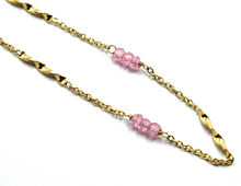 Load image into Gallery viewer, 18k yellow gold rolo spiral anklet 9.8&quot; 25cm with faceted pink 3mm quartz.
