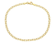 18K YELLOW GOLD BRACELET SMALL 2.2mm TIGER EYE ELONGATED ONDULATE LINK 7.5
