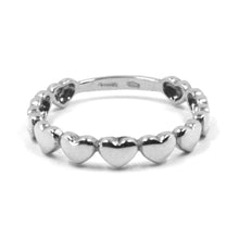 Load image into Gallery viewer, SOLID 18K WHITE GOLD BAND RING, ROW OF ROUNDED HEARTS, HEART, MADE IN ITALY.
