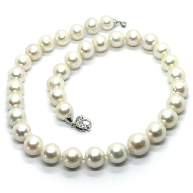 big 12 mm round white freshwater pearls necklace, 18k white gold clasp 45cm 18