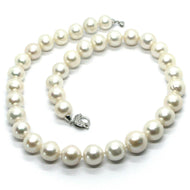 big 12 mm round white freshwater pearls necklace, 18k white gold clasp 45cm 18
