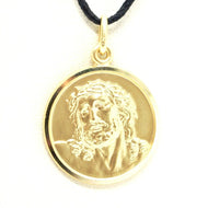 18k yellow gold Ecce Homo, Jesus Christ face medal pendant very detailed made in Italy, 17 mm.
