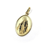 18K YELLOW GOLD OVAL MIRACULOUS MEDAL 15x20mm VIRGIN MARY MADONNA FLAT PENDANT.