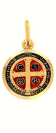 solid 18k yellow round gold medal, diameter 13mm, Saint Benedict, enamel pendant, very detailed.