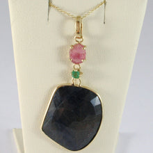 Load image into Gallery viewer, 9k yellow gold necklace and pendant, round blue and oval pink sapphire, peridot.
