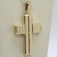 18K YELLOW GOLD PENDANT SQUARE STYLIZED CROSS, WORKED, SMOOTH, MADE IN ITALY.