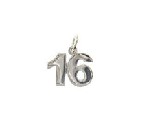 Charger l&#39;image dans la galerie, 18k white gold number 16 sixteen small pendant charm, 0.4&quot;, 10mm.
