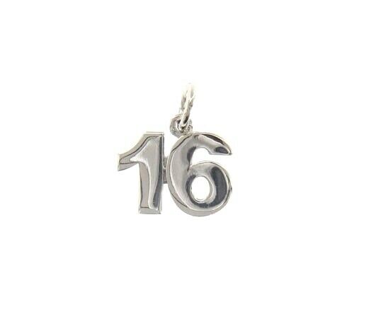 18k white gold number 16 sixteen small pendant charm, 0.4