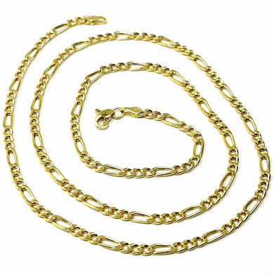 9K GOLD CHAIN FIGARO GOURMETTE ALTERNATE 3+1 FLAT LINKS 3mm, 50cm, 20 INCHES.