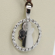 SOLID 18K WHITE GOLD PENDANT MEDAL, STYLIZED GUARDIAN ANGEL, MADE IN ITALY.
