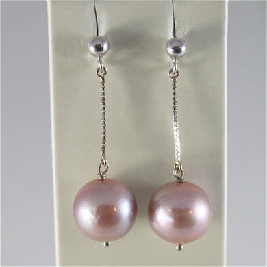 18k white gold earrings with purple round freshwater pearls 13 mm made in Italy.