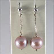 18k white gold earrings with purple round freshwater pearls 13 mm made in Italy.